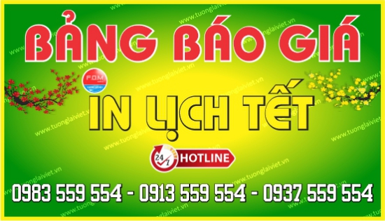 Bảng báo giá Lịch Tết theo mẫu 2026