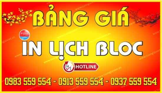 Bảng giá In Lịch Bloc Khổ Đại
