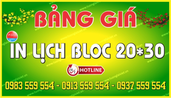 Bảng giá Lịch Bloc Siêu Đại 20x30