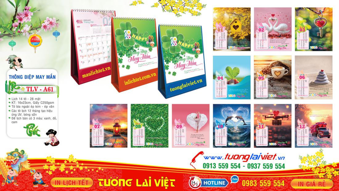 Mẫu Lịch Bàn Đứng Thông Điệp May Mắn