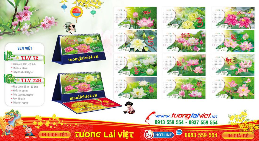 Mẫu Lịch Để Bàn Hoa Sen