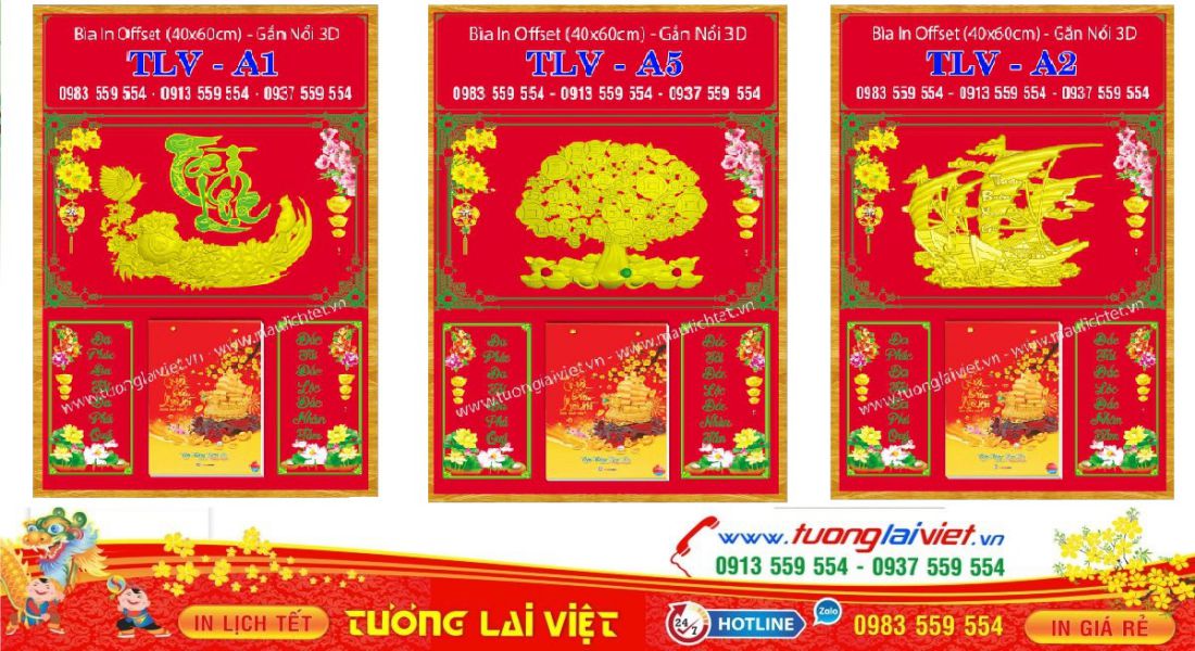 Mẫu Lịch Tết Dán Chữ Nổi 3D